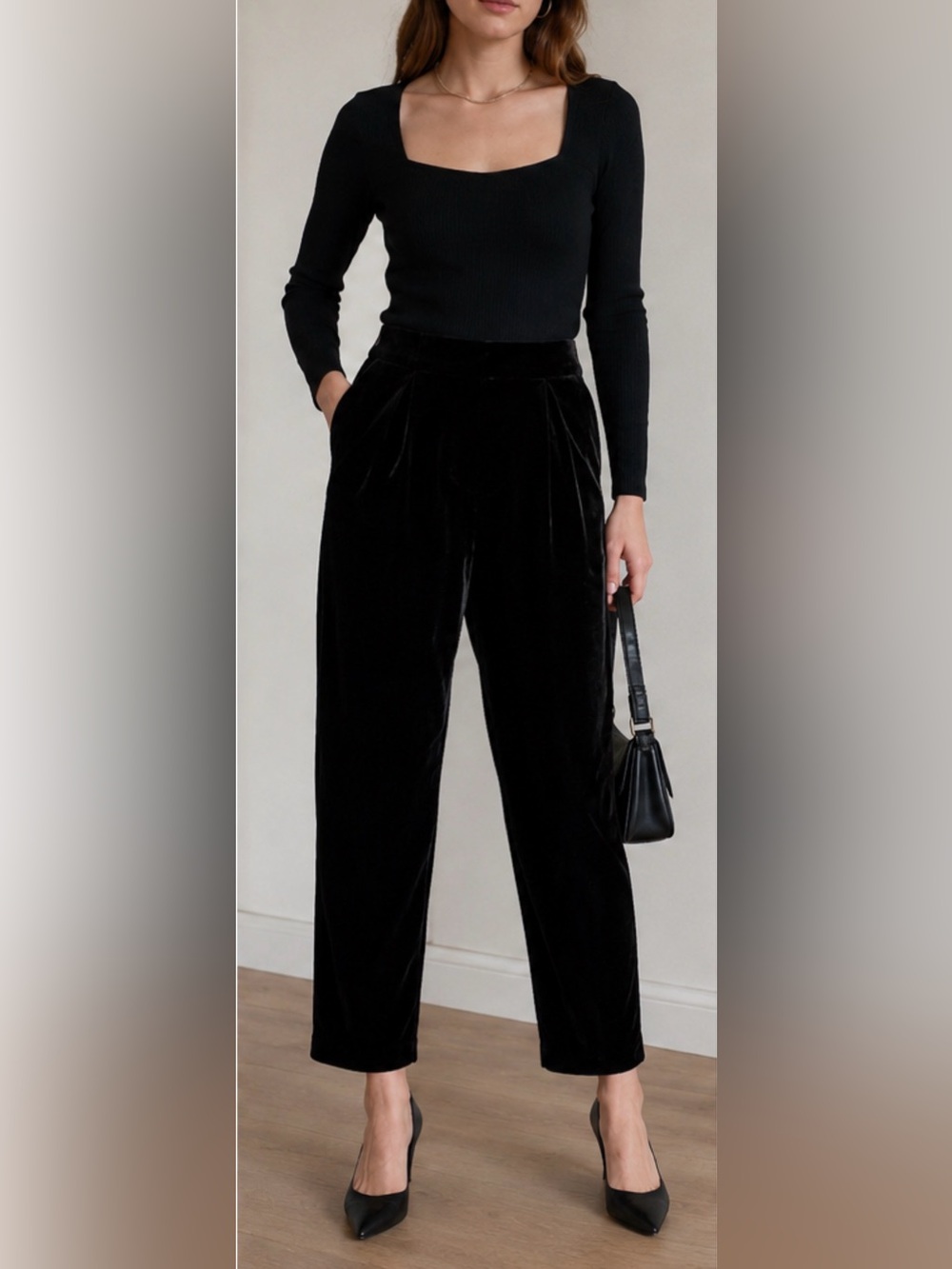 Lafayette 148 New York Black Velvet Wide-Leg Trousers